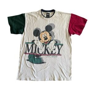 VTG 90's Mickey Mouse T-Shirt Sz Medium Colorblock Front And Back Print